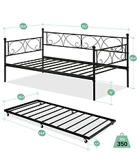 Homfan Metal Daybed with Trundle, Convertible Sofa Bed Frame Pull-Out Guest Bed, Steel Slat Support, No Box Spring Needed