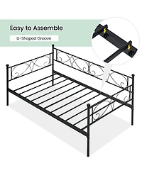 Homfan Metal Daybed Frame with Curved Flower Design, Slat Support, Underbed Storage, No Box Spring Needed