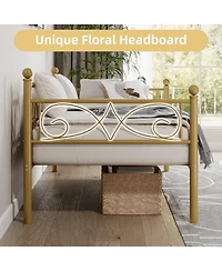 Homfan Metal Daybed Frame with Curved Flower Design, Metal Slat Support, Underbed Storage, No Box Spring Needed