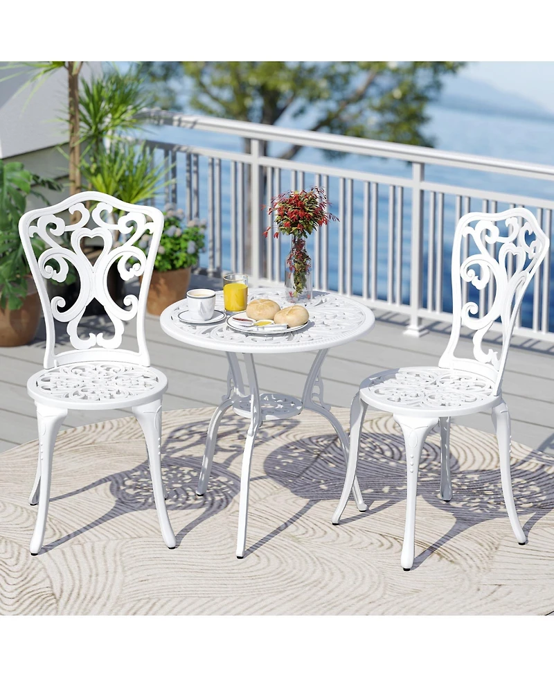 Sugift 3 Piece All Weather Cast Aluminum Bistro Chairs and Table with Umbrella Holes