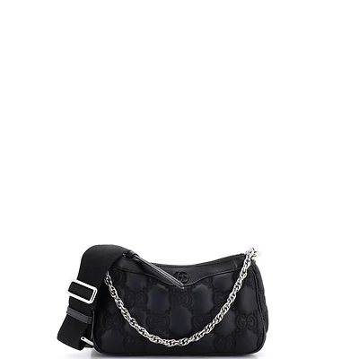 Pre-Owned Gucci Mini Zip Shoulder Bag Gg Embossed Matelasse Nylon with Leather