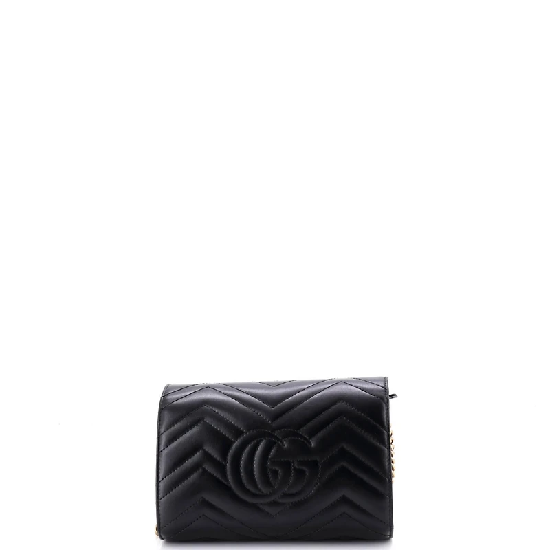 Pre-Owned Gucci Mini Gg Marmont Chain Wallet Matelasse Leather