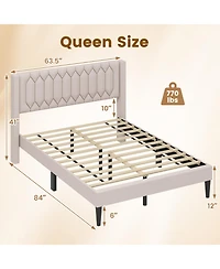 Slickblue Modern Upholstered Bed Frame with Wingback Headboard and Wooden Slats Support System
