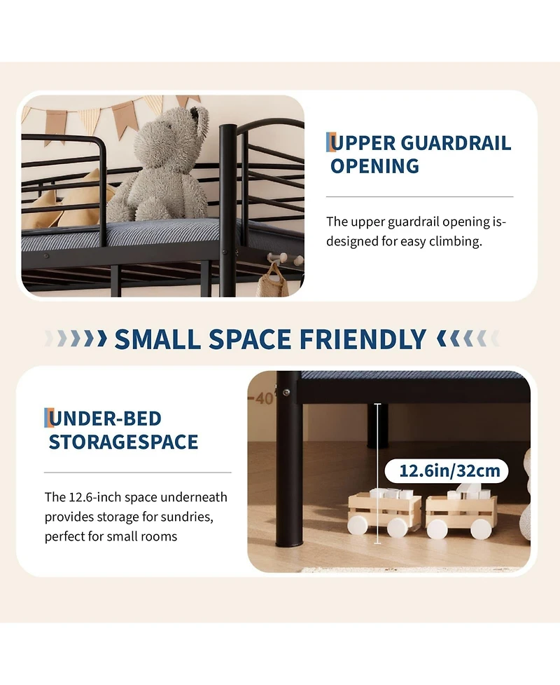 gaomon Twin Over Full Bunk Bed, Metal Beds with Ladder and Guardrail,Heavy Duty Space Saving Design,Smooth Rounded Edges