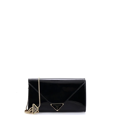 Pre-Owned Prada Mini Triangle Logo Envelope Chain Clutch Patent