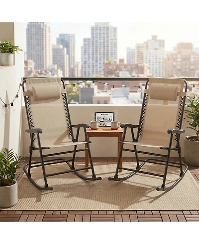 ECHTPeak Outdoor Portable Folding Rocking Chair Set of 2, with Adjustable Headrest and Breathable Textilene Mesh, Rust Resistant Steel