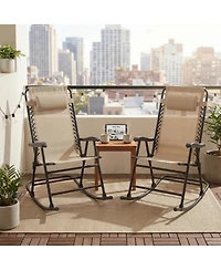 ECHTPeak Outdoor Portable Folding Rocking Chair Set of 2, with Adjustable Headrest and Breathable Textilene Mesh, Rust Resistant Steel