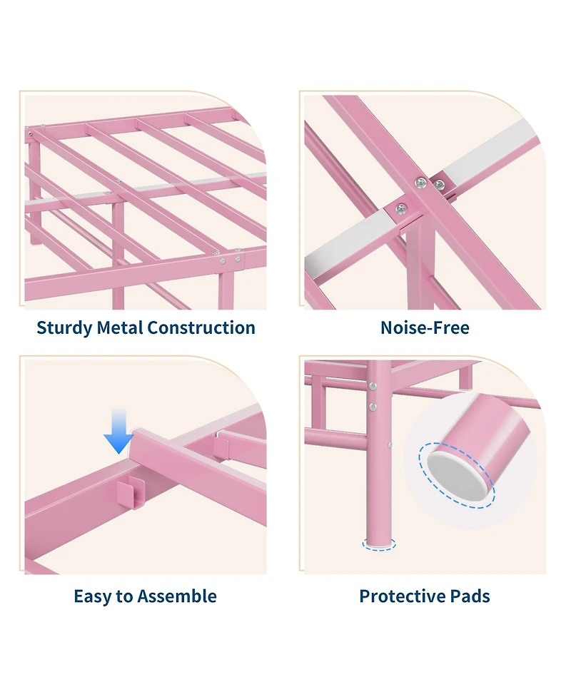 Homfan Heart-Shaped Metal Platform Bed Frame with Headboard and Footboard, Quiet Slat Support