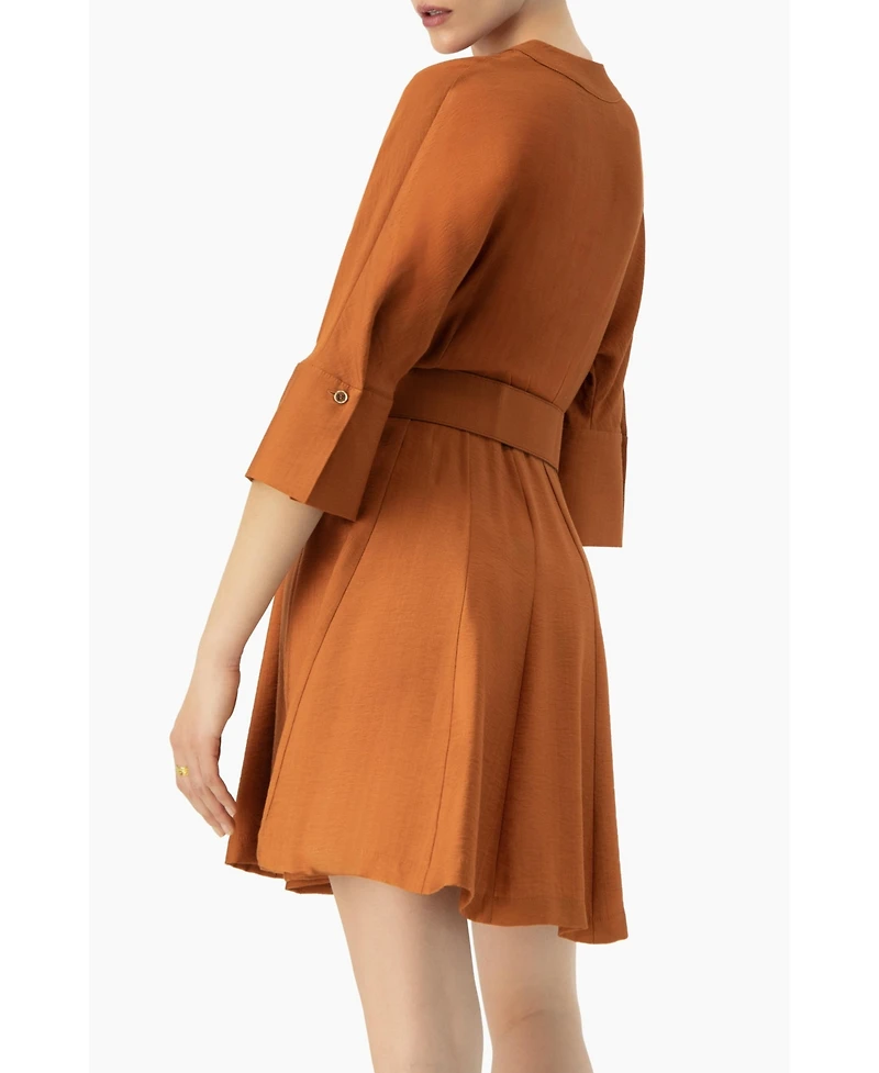 Ivonne Women's Dolman Sleeve Solid Dress with Belt