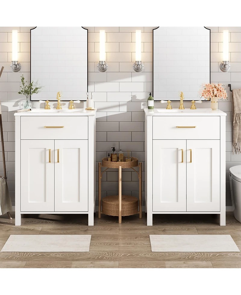 Sillysis Double Sink Bathroom Vanity, Solid Wood Cabinet, Ceramic Top, Soft Close Doors and Storage for Modern Homes