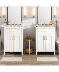 Sillysis Double Sink Bathroom Vanity, Solid Wood Cabinet, Ceramic Top, Soft Close Doors and Storage for Modern Homes
