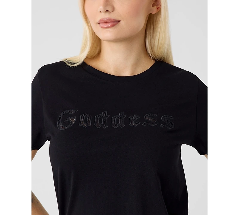 Guess Women's Mesh Phrase Short-Sleeve Cotton T-Shirt