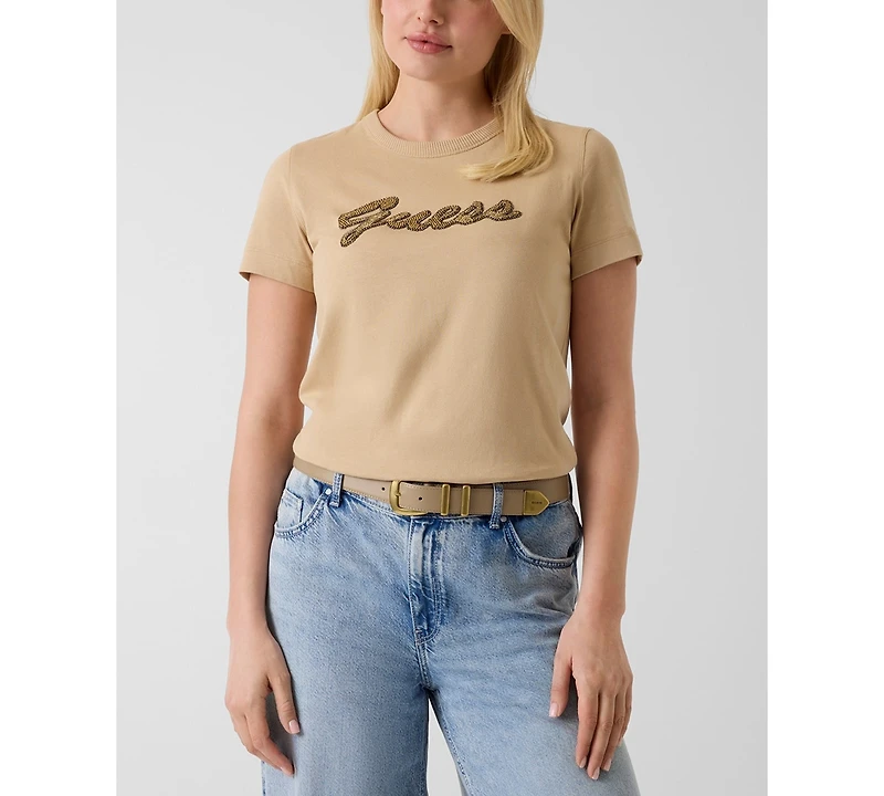 Guess Women's Beads Script Crewneck Cotton T-Shirt