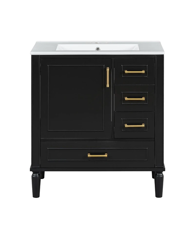 Sillysis Bathroom Vanity with Ceramic Sink, Solid Wood Frame, 3 Drawers and Soft Close Door, Modern Storage Cabinet