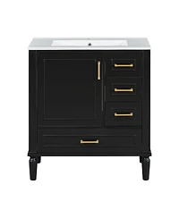Sillysis Bathroom Vanity with Ceramic Sink, Solid Wood Frame, 3 Drawers and Soft Close Door, Modern Storage Cabinet
