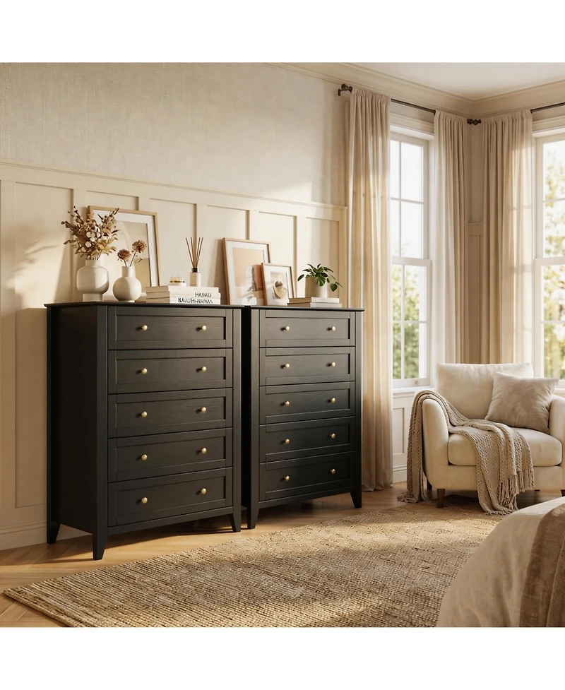 Homfan 2 Set of 5 Chest of Drawer for Bedroom, Modern Dresser Storage Organizer with Deep Drawer and Handle for Living Room