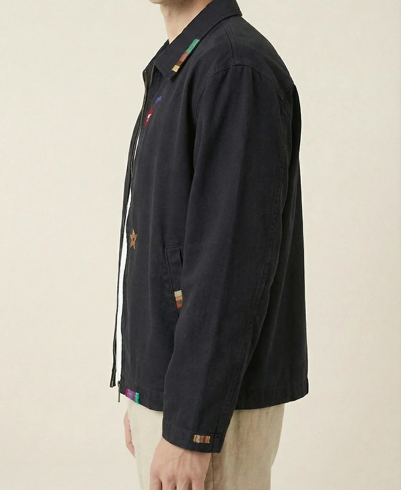 Modenaire Men's Embroidered Contrast-Trim Zip-Front Jacket