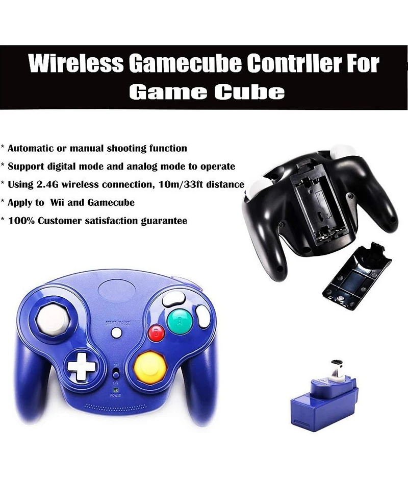 ECHTPeak Wireless Game Cube Controller, 2.4G Wireless Classic Gamepad with Receiver Adapter for Wii Game Cube Ngc Gc