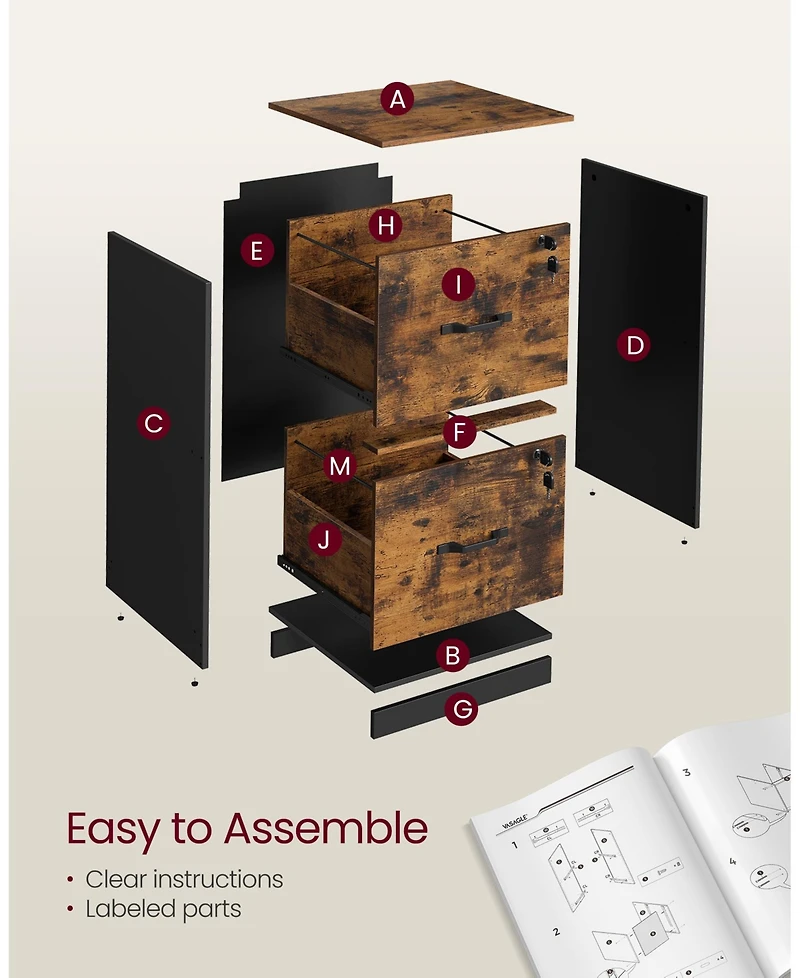 Slickblue Compact 2 Drawer File Cabinet with Lock Printer Stand Storage Unit