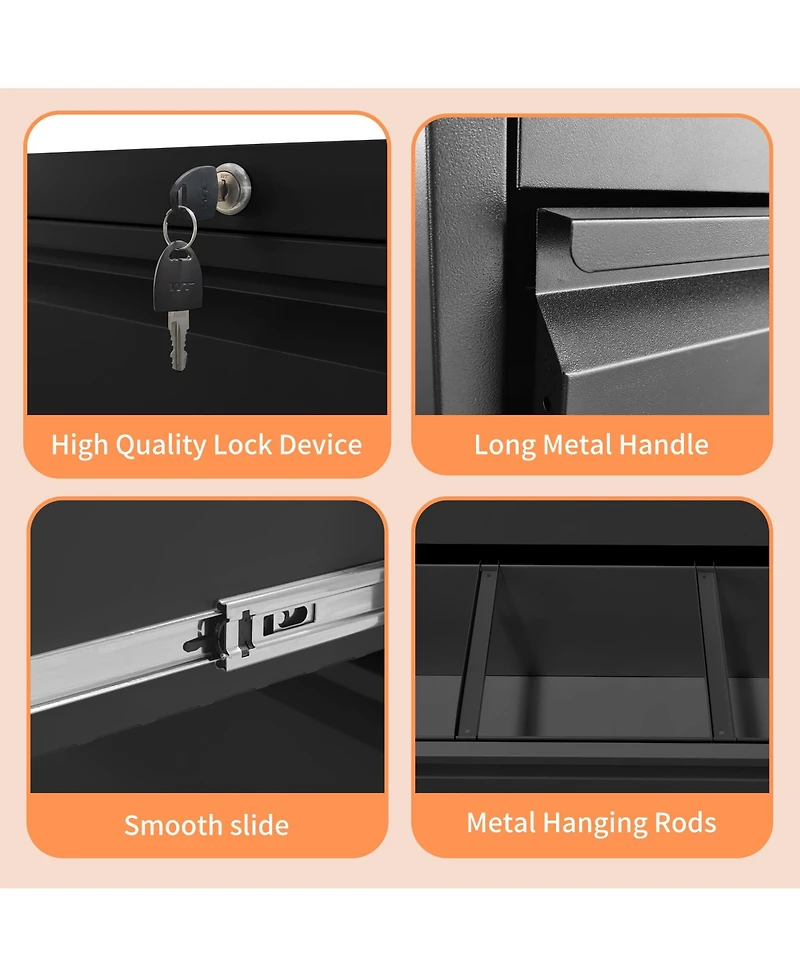 Rainsken Lateral File Cabinet, Metal Filing Cabinet with 2 Drawer and Lock, Anti-Tip Design for Legal/Letter/A4/F4