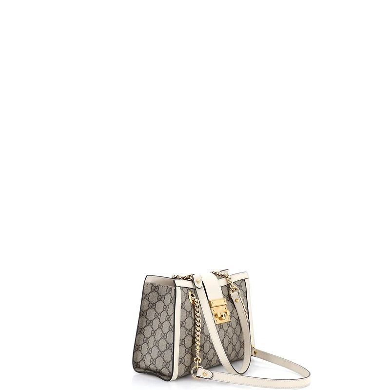 Pre-Owned Gucci Small Padlock Chain Tote Gg Coated Canvas with Leather
