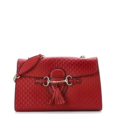 Pre-Owned Gucci Medium Emily Chain Flap Bag Microguccissima Leather