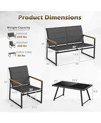 Costway 8 Pcs Patio Furniture Setwith Padded Fabric Seat & Wood-Plastic Armrests Table