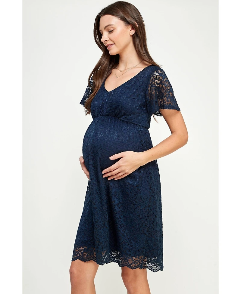 Hello Miz Maternity Floral Lace Empire Waist Short Sleeve Dress