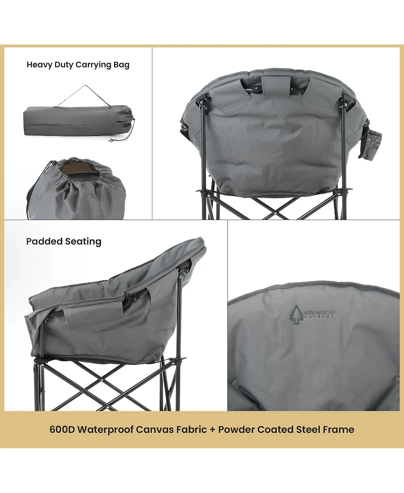 Arrowhead Outdoor 2-Pack Oversized Heavy-Duty Club Folding Padded Moon Camping Chair with Cup Holder and Carrying Bag, Supports 330 lbs