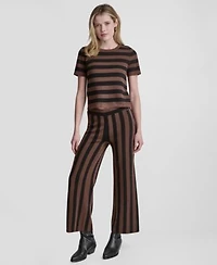 Dkny Jeans Womens Short Sleeve Crewneck Striped Sweater Pull On Striped Ankle Length Pants