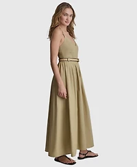 Dkny Jeans Women's Strappy V-Neck Belted Maxi Tank Dress
