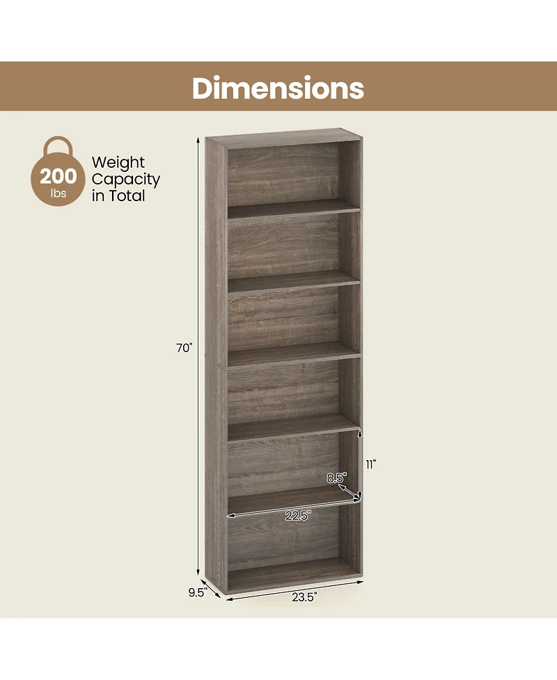 Gymax 2PCS 6-Tier Bookshelf w/Open Shelves Anti-Tipping Kits for Living Room Bedroom