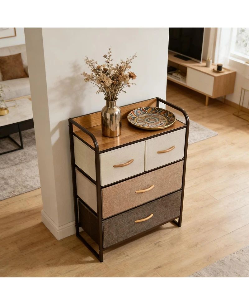 Freestanding Storage Vanity with 4 Drawers Maple Wood Storage Tower for Entryway, Living Room