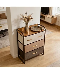 Freestanding Storage Vanity with 4 Drawers Maple Wood Storage Tower for Entryway, Living Room