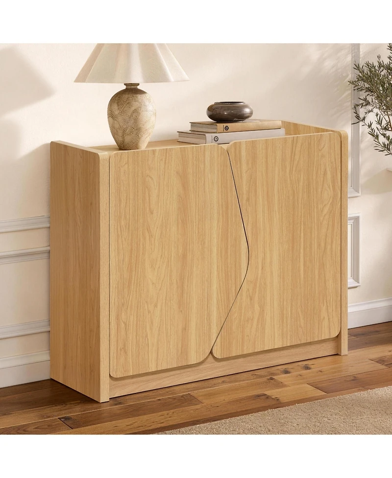 LuxenHome Modern Storage and Sideboard Cabinet, 2 Doors with Soft-Close Hinges, Raised Sides