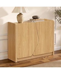 LuxenHome Modern Storage and Sideboard Cabinet, 2 Doors with Soft-Close Hinges, Raised Sides