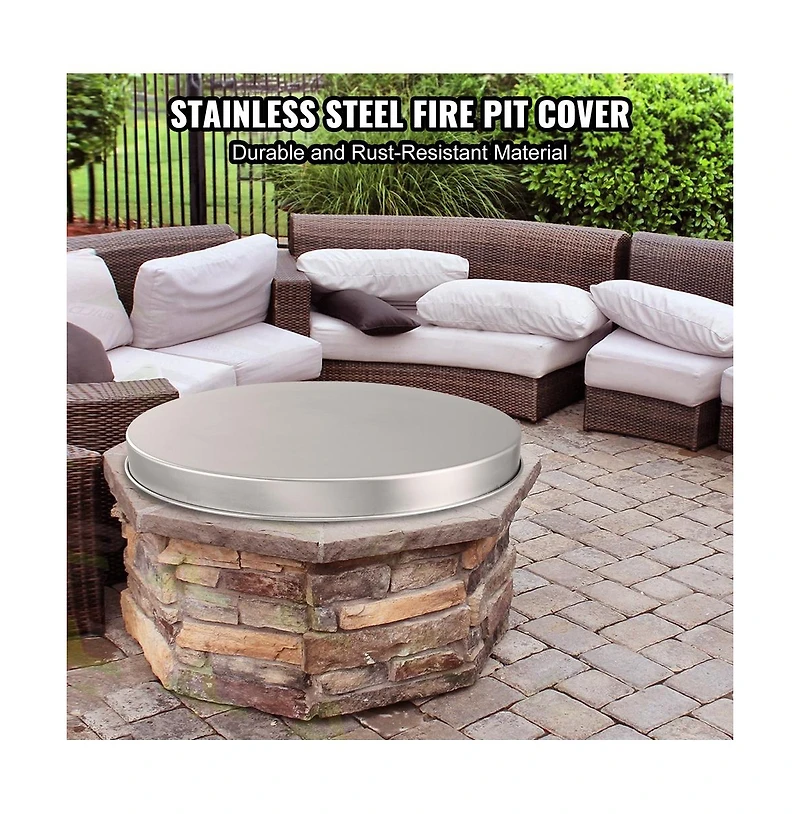 Sugift Fire Pit Spark Screen Cover 27 in Round Stainless Steel Easy Open Lid