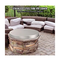 Sugift Fire Pit Spark Screen Cover 27 in Round Stainless Steel Easy Open Lid