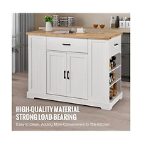 Sugift Kitchen Island Cart 46 in Wood Top Farmhouse Breakfast Bar Storage Cabinet