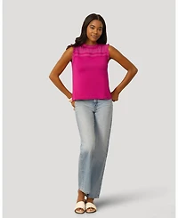 Cable & Gauge Women's Mixed Media Ruffle Sleeve Top