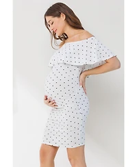 Hello Miz Maternity Polka Dot Off-The-Shoulder Ruffle Bodycon Dress