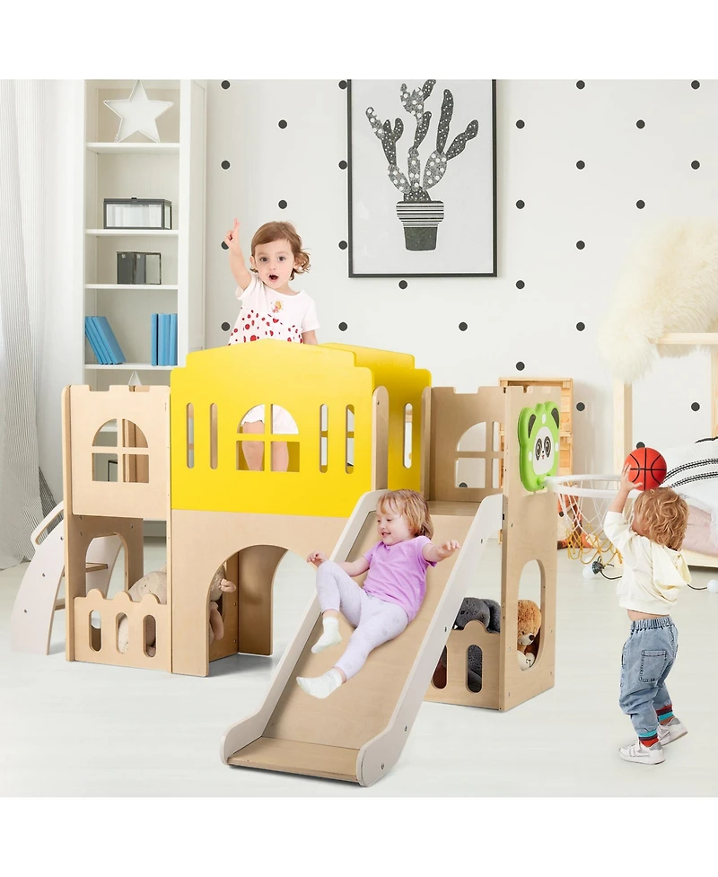 Slickblue Kids 7 in 1 Slide Playset with Climber and Basketball Hoop
