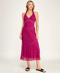 Row A Juniors' Lace Detail Halter Neck Midi Dress