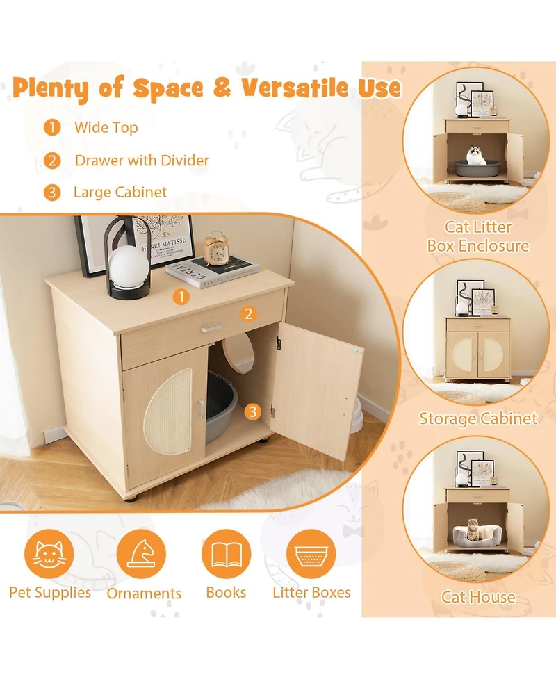 Cozito Cat Litter Box Enclosure Sisal Scratching Doors Storage