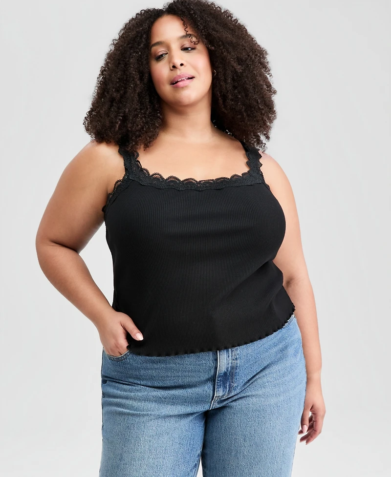 And Now This Plus Lace-Trim Ribbed Tank, Macy's Exclusive