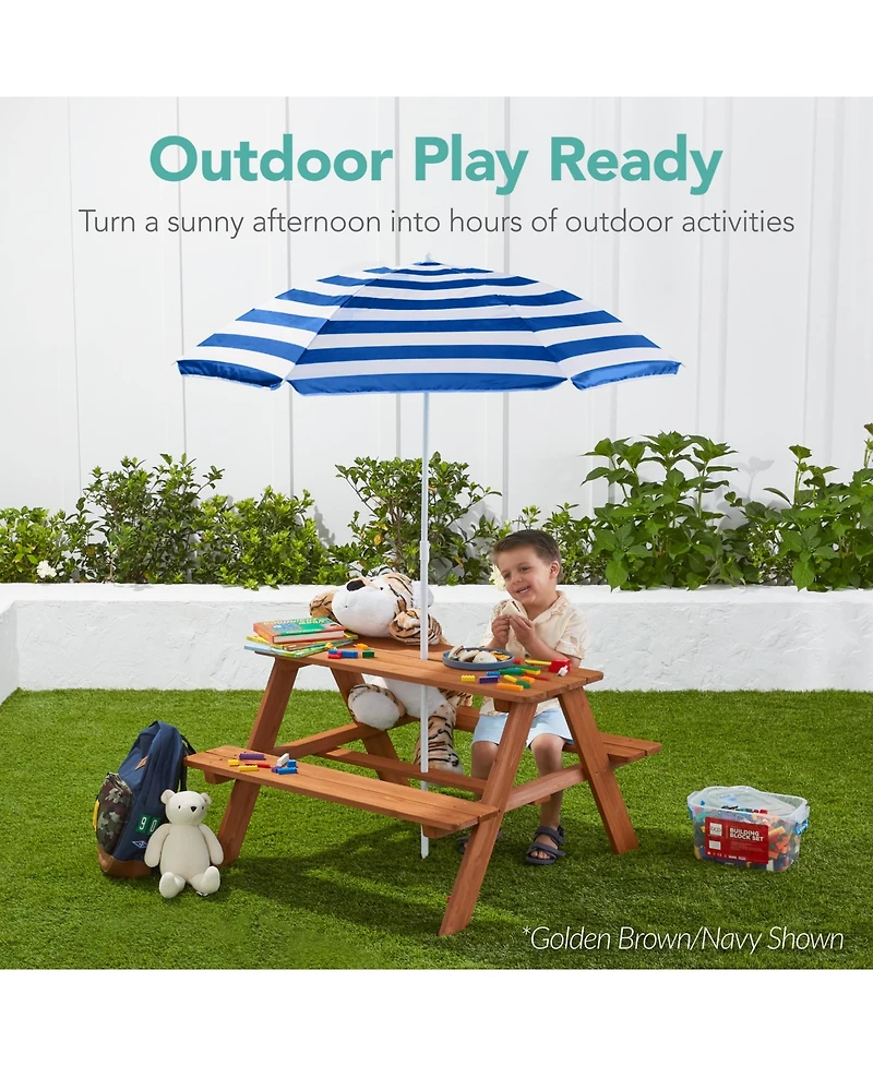 Best Choice Products Kids Wooden Picnic Table, Outdoor Activity Table w/ Adjustable Umbrella, Seats