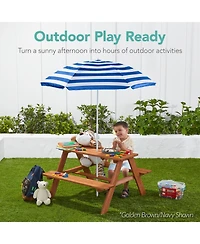 Best Choice Products Kids Wooden Picnic Table, Outdoor Activity Table w/ Adjustable Umbrella, Seats