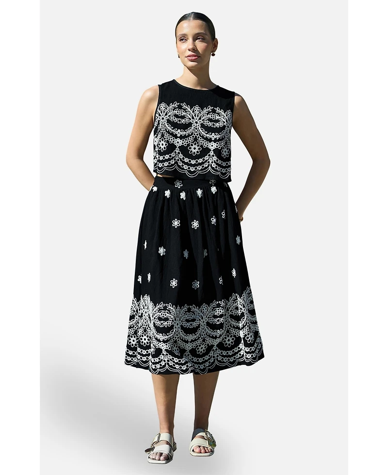 Yumi Women's Embroidered Midi Skirt