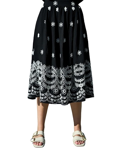 Yumi Women's Embroidered Midi Skirt