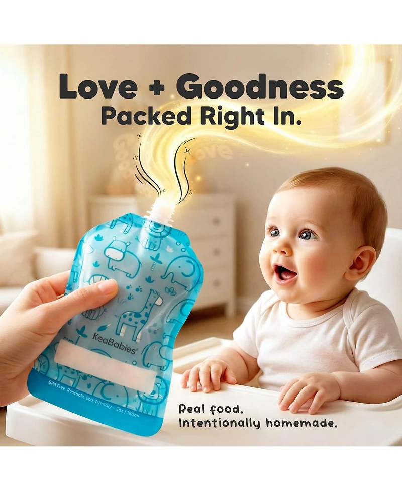KeaBabies 12-Pack Prep Baby Food Pouch Reusable for Apple Sauce, Breastmilk, 5oz Puree Pouches Toddlers, Kids, First
